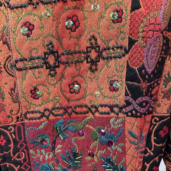 Ellen Fig Womens Medium Multi Color Floral Full Zip Lined Beaded‎ Blazer Jacket - Picture 8 of 15